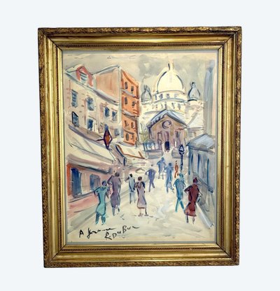 ROLAND DUBUC (PITTORE DI MONTMARTRE) CARTA A GUAZZO "LE SACRÉ CŒUR A PARIS