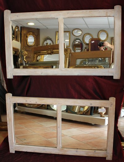 69 x 115 cm Pair of bleached waxed wood mirrors