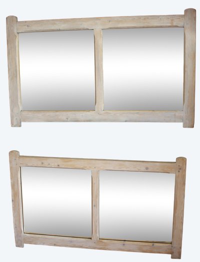 69 x 115 cm Pair of bleached waxed wood mirrors