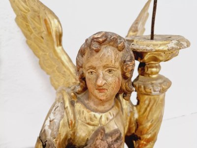 Coppia di antichi porta torce ad angelo francesi