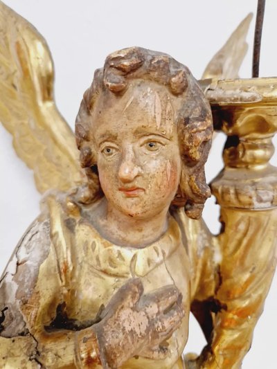 Coppia di antichi porta torce ad angelo francesi