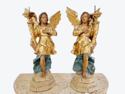 Coppia di antichi porta torce ad angelo francesi