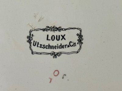 RARE SARREGUEMINES OBERNAI, ROUND SQUARE FLAT marked LOUX-UTZSCHNEIDER & CIE