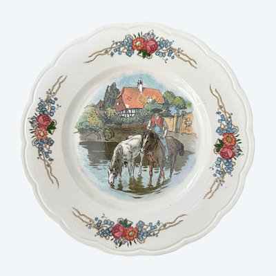RARE SARREGUEMINES OBERNAI, ASSIETTE DESSERT (1) marked LOUX-UTZSCHNEIDER et CIE