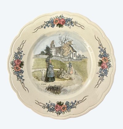 RARE SARREGUEMINES OBERNAI, ASSIETTE DESSERT(2) marked LOUX-UTZSCHNEIDER et CIE