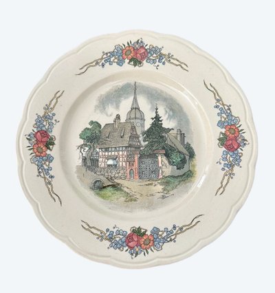 RARE SARREGUEMINES OBERNAI, ASSIETTE DESSERT(3) marked LOUX-UTZSCHNEIDER et CIE