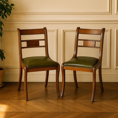 Ensemble de 4 chaises vintage en bois courbé – XXe siècle, assises en skaï vert