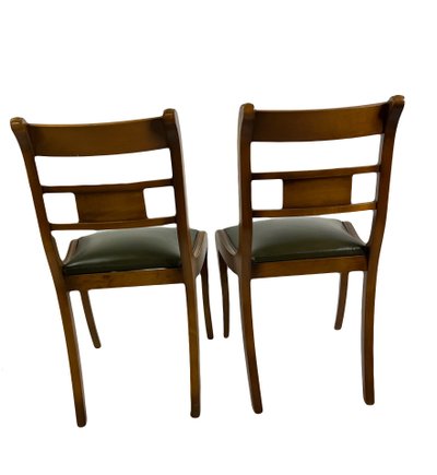 Ensemble de 4 chaises vintage en bois courbé – XXe siècle, assises en skaï vert
