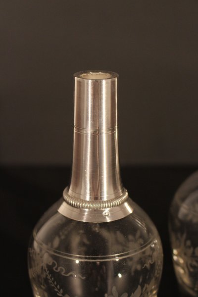  Pair of silver/crystal bottles