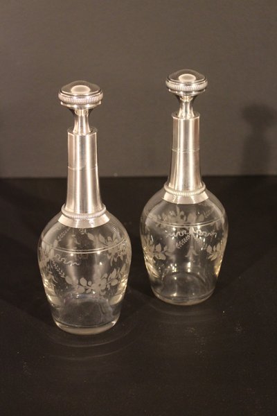  Pair of silver/crystal bottles