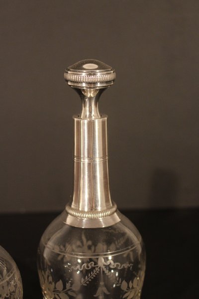  Pair of silver/crystal bottles