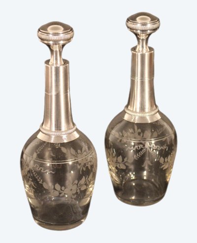  Pair of silver/crystal bottles