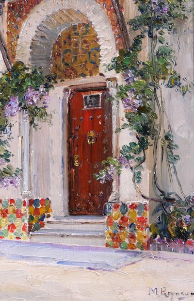 Marius Reynaud 1860-1935 Algérie, Alger, vue d'une porte, tableau, 1910-20 fleurs jardin