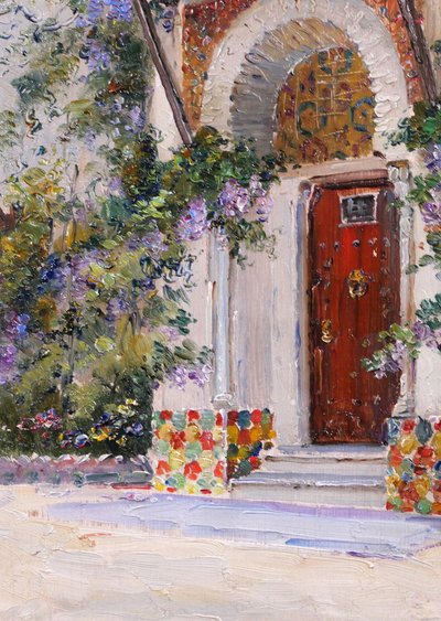 Marius Reynaud 1860-1935 Algérie, Alger, vue d'une porte, tableau, 1910-20 fleurs jardin