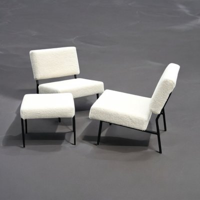 Coppia di sedie e ottomane o tabouret Années 60 Pierre Guariche - Poltrone