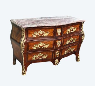Importante Commode Tombeau En Marqueterie Estampillée De P. A Galligné époque Louis XV XVIIIème
