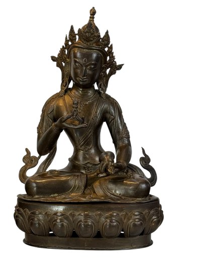 GRANDE PAIRE DE LAMPES EN BRONZE REPRÉSENTANT DES STATUES TIBÉTAINE FIN XIXe