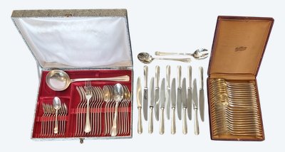 Christofle Art Deco Boreal model 75-piece cutlery set.