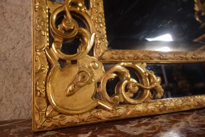 Grande specchio d'epoca Regency con due barre smaltate dorate
