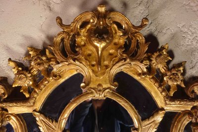 Grande specchio d'epoca Regency con due barre smaltate dorate