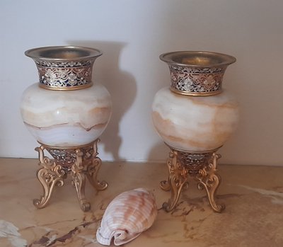 Onyx-bronze-enamel vases 19th century