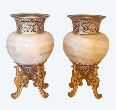 Onyx-bronze-enamel vases 19th century