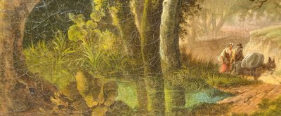 Lazare BRUANDET (Attributed to) - Forest landscape with a couple and their donkey