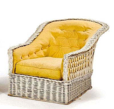 Maison & Jardin , Pair of original lacquered wicker chaise longue circa 1950/1960