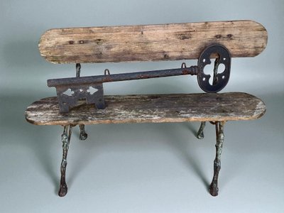 LARGE EIGHTEENTH CENTURY DOUBLE-SIDED LOCKWARE SIGN IN IRON 87 CM LONG