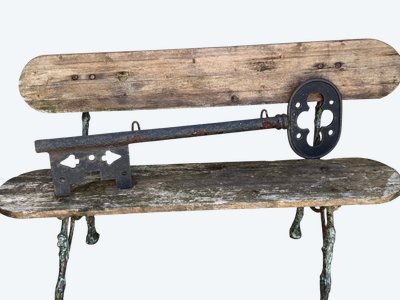 LARGE EIGHTEENTH CENTURY DOUBLE-SIDED LOCKWARE SIGN IN IRON 87 CM LONG