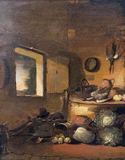 David Teniers der Jüngere (in der Art von), "Kücheninterieur mit Figuren".