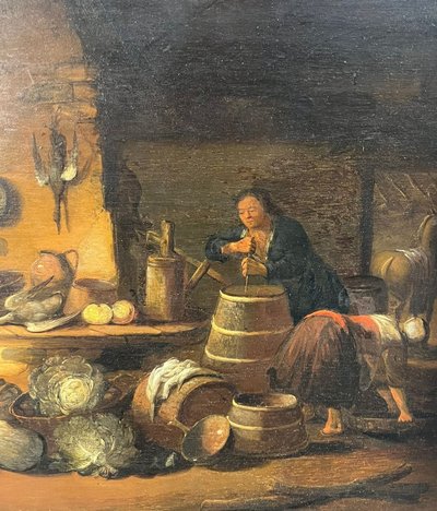 David Teniers der Jüngere (in der Art von), "Kücheninterieur mit Figuren".