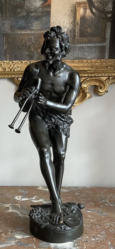 Scultura in bronzo, Fauno musicale firmato Thyllmann – XIX secolo