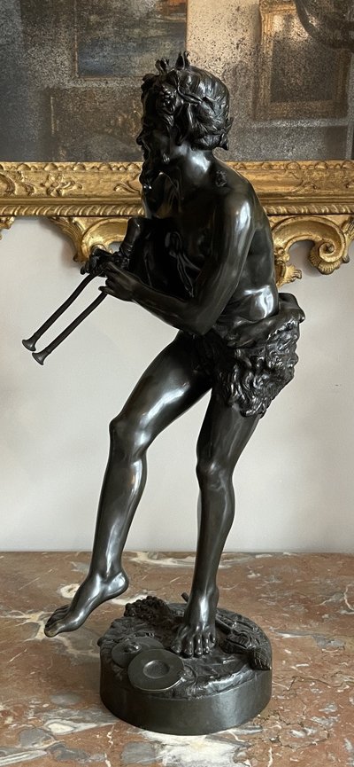 Scultura in bronzo, Fauno musicale firmato Thyllmann – XIX secolo