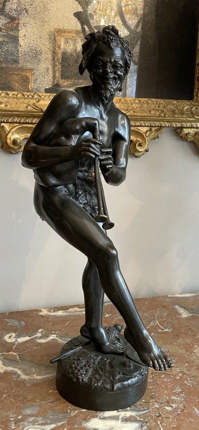 Scultura in bronzo, Fauno musicale firmato Thyllmann – XIX secolo