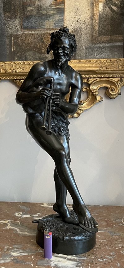 Scultura in bronzo, Fauno musicale firmato Thyllmann – XIX secolo