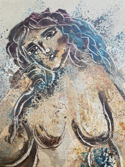 Oil on canvas by Calvin Burnett - Femme nue - Circa 1980