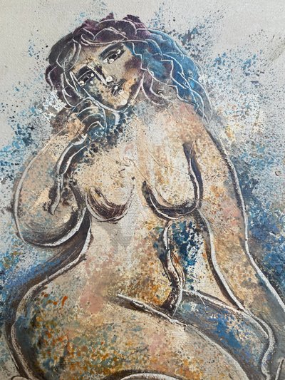 Oil on canvas by Calvin Burnett - Femme nue - Circa 1980