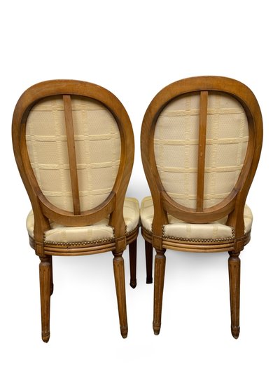 2x sedie a medaglione Luigi XVI - XIX secolo - Colore crema/miele