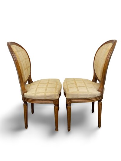 2x sedie a medaglione Luigi XVI - XIX secolo - Colore crema/miele