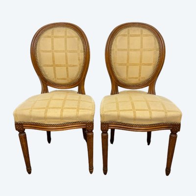 2x sedie a medaglione Luigi XVI - XIX secolo - Colore crema/miele