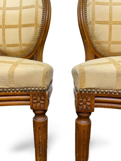 2x sedie a medaglione Luigi XVI - XIX secolo - Colore crema/miele