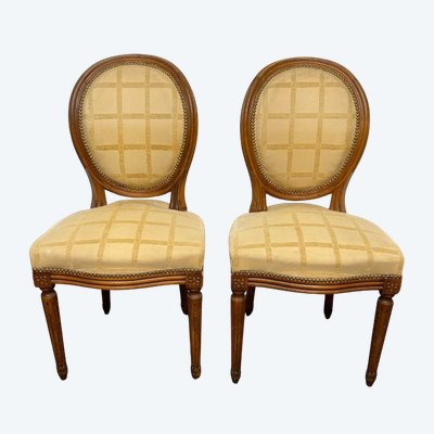 2x sedie a medaglione Luigi XVI - XIX secolo - Colore crema/miele