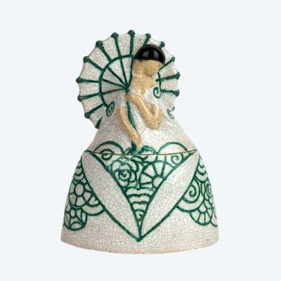 "Woman with parasol "Large ceramic box by Edouard Cazaux
