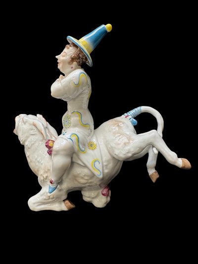 Volkstedt - Porcelain figure of Pierrette on a donkey by Emil Paul Börner