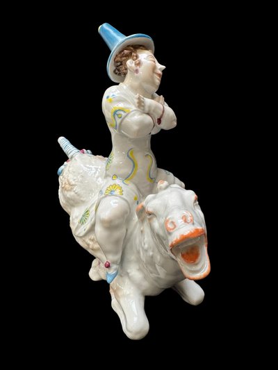 Volkstedt - Porcelain figure of Pierrette on a donkey by Emil Paul Börner