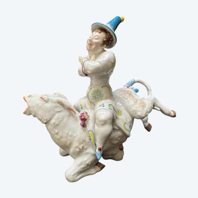 Volkstedt - Porcelain figure of Pierrette on a donkey by Emil Paul Börner