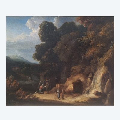 Cornelis HUYSMANS (Attributed to) - Landscape with pilgrims visiting hermits