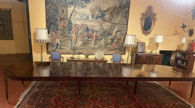 table de salle à manger 8 pieds Louis XVI en acajou de 5m30 de long