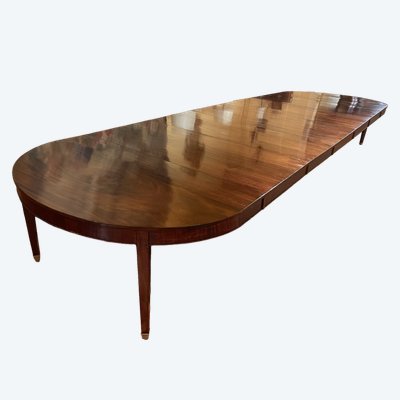 table de salle à manger 8 pieds Louis XVI en acajou de 5m30 de long